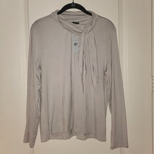 NWT AnnTaylor XL Petite, Light Gray, Tie detail collar